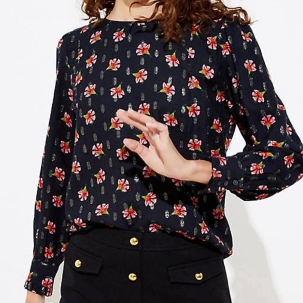 Loft Floral Shimmer Pleated Shoulder Blouse - Picture 1 of 9